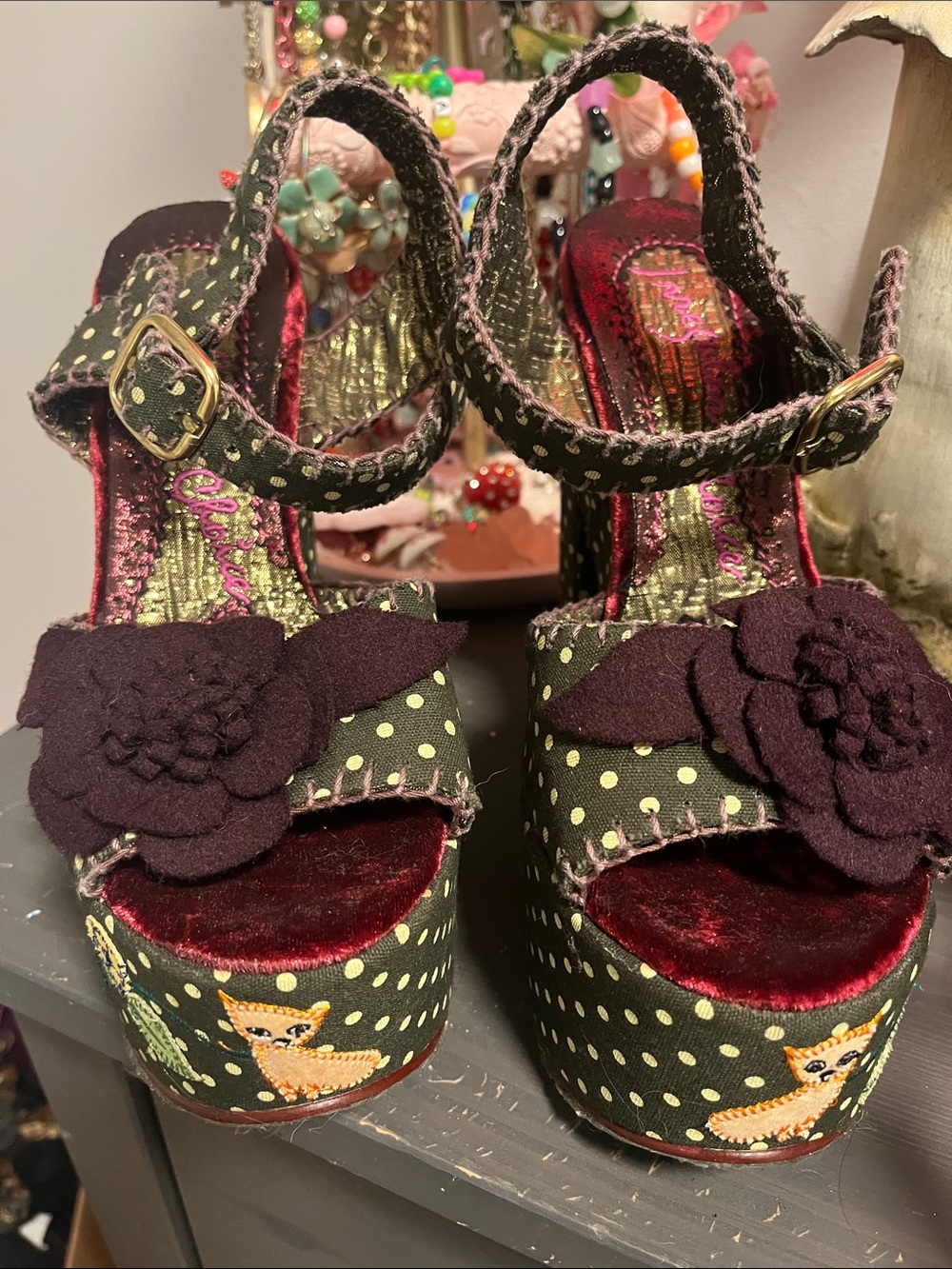 Irregular Choice Green Polka Dot Floral Platform Sandals - Picture 8 of 15
